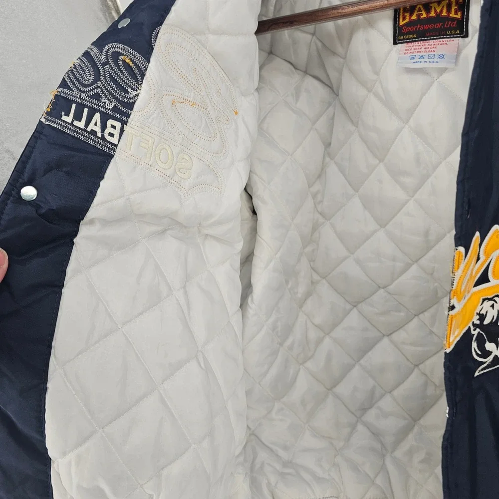 Vintage Golden Bears Softball‎ Jacket Mens L Embroidered Snap Front Retro